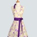 Halter Womens Apron . Cute Handmade Full Bib Kitchen Hostess Apron Vintage Romantic Love Letters Trimmed in Mulberry