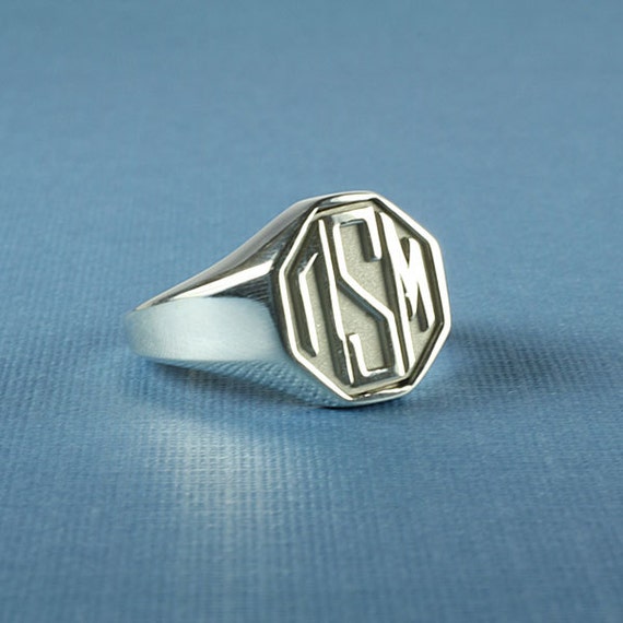 Men&#39;s Octagon Monogram Ring in Sterling Silver by SorellaJewelry