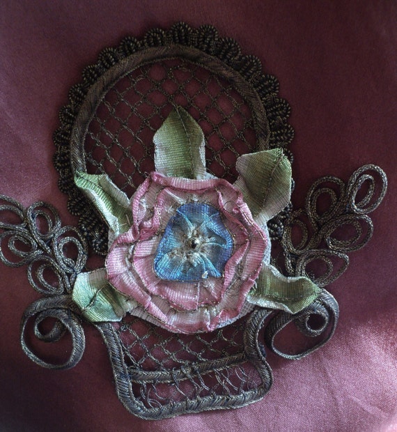 Antique Ribbonwork Applique French Ombre Ribbon Silk on