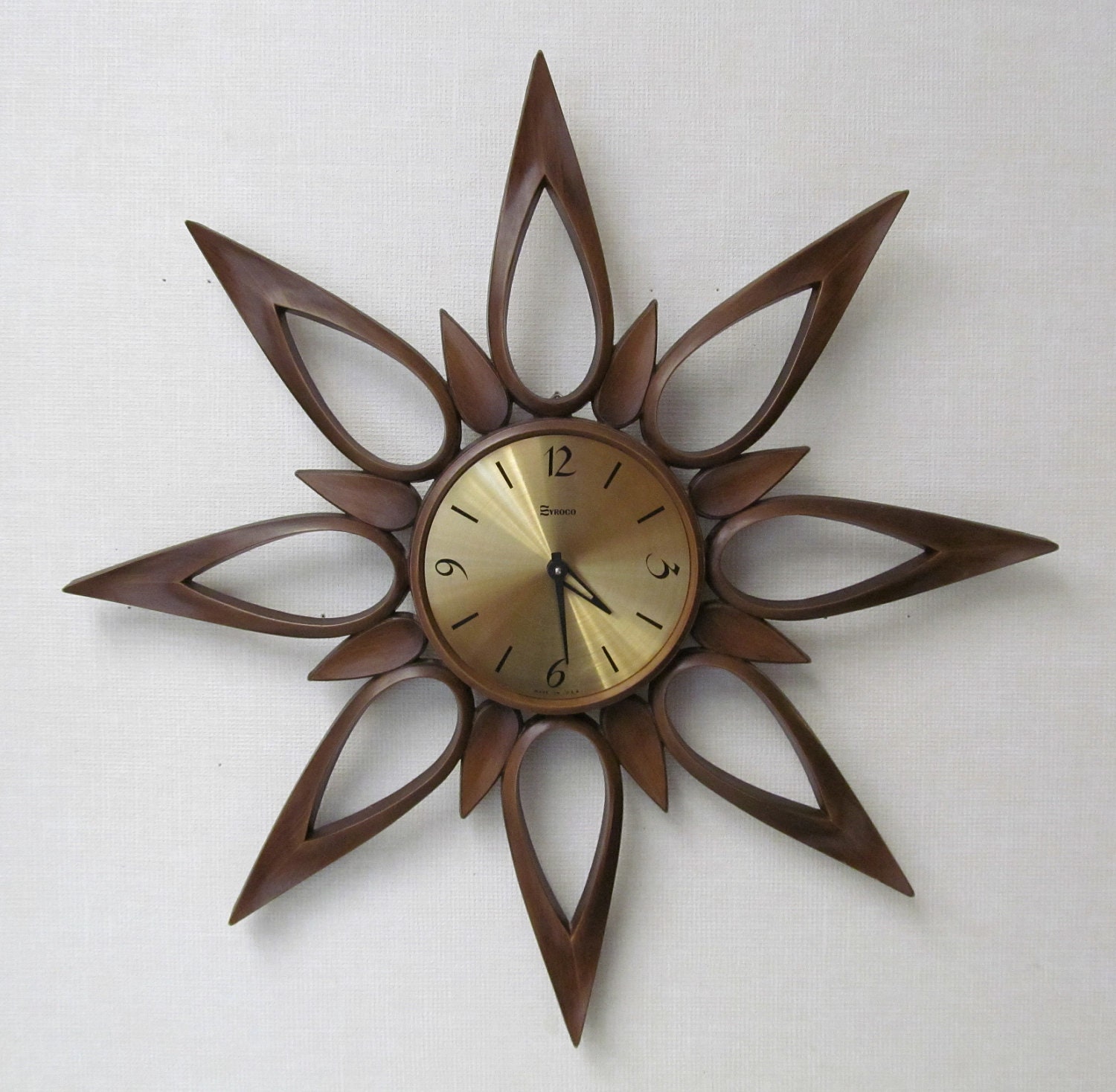 Vintage Mid Century Starburst Clock Syroco