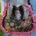 Vintage Roses Needlepoint and Velvet Shoulder bag , Fur