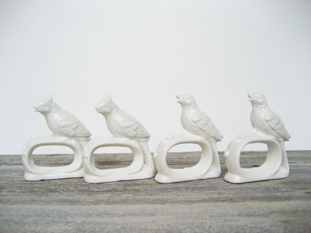 Vintage Ceramic White Bird Napkin Rings
