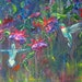 RESERVED for Kelly hummingbird original oil painting large impasto abstract fuschia canvas impressionism fine art 36 x 48