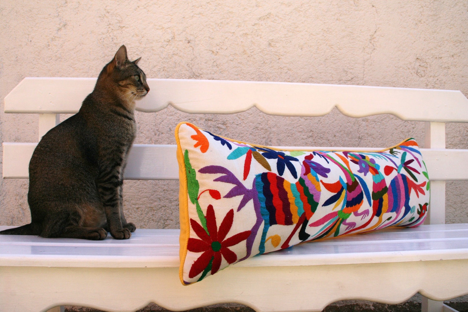 Yellow Multi colored Otomi Lumbar Pillow ShamReady to ship