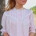 RESERVED Vintage Hippie Blouse in Sheer Light Pink Cotton Blend with Lace . Womens Shirt . Bed Jacket