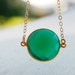 Green Onyx Necklace - Round Bezel Necklace - 14KT Gold Fill, Emerald Green