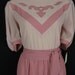 mauve chevron dress. 1970's pink swirl bodice frock. small / medium. new old stock.