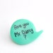 Polymer clay Jane Austen Mr Darcy aqua brooch