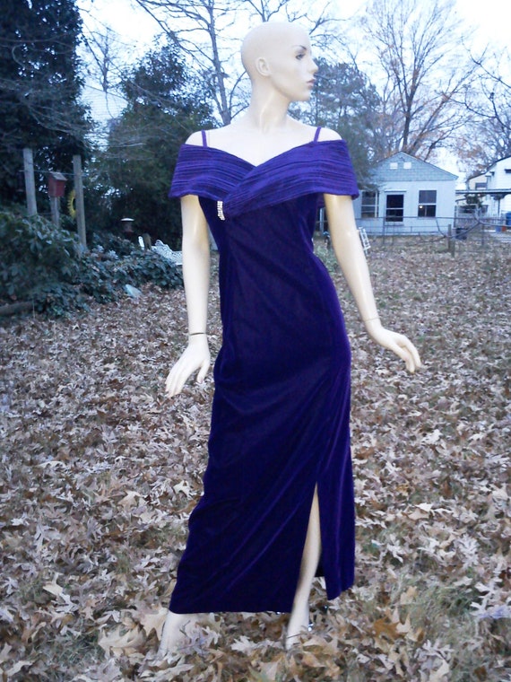 Plus Size 80s Prom Dress in Purple Velvet with Off the Shoulder Shawl ...