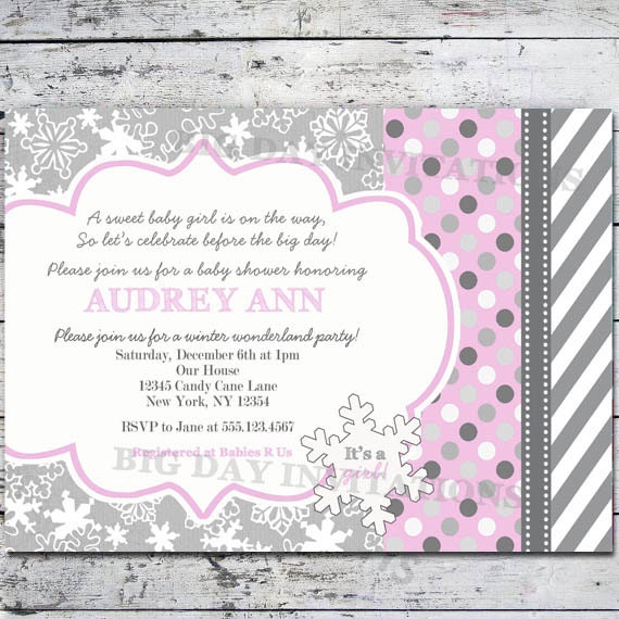 GIRL Winter Wonderland Baby Shower Invitation Snowflakes