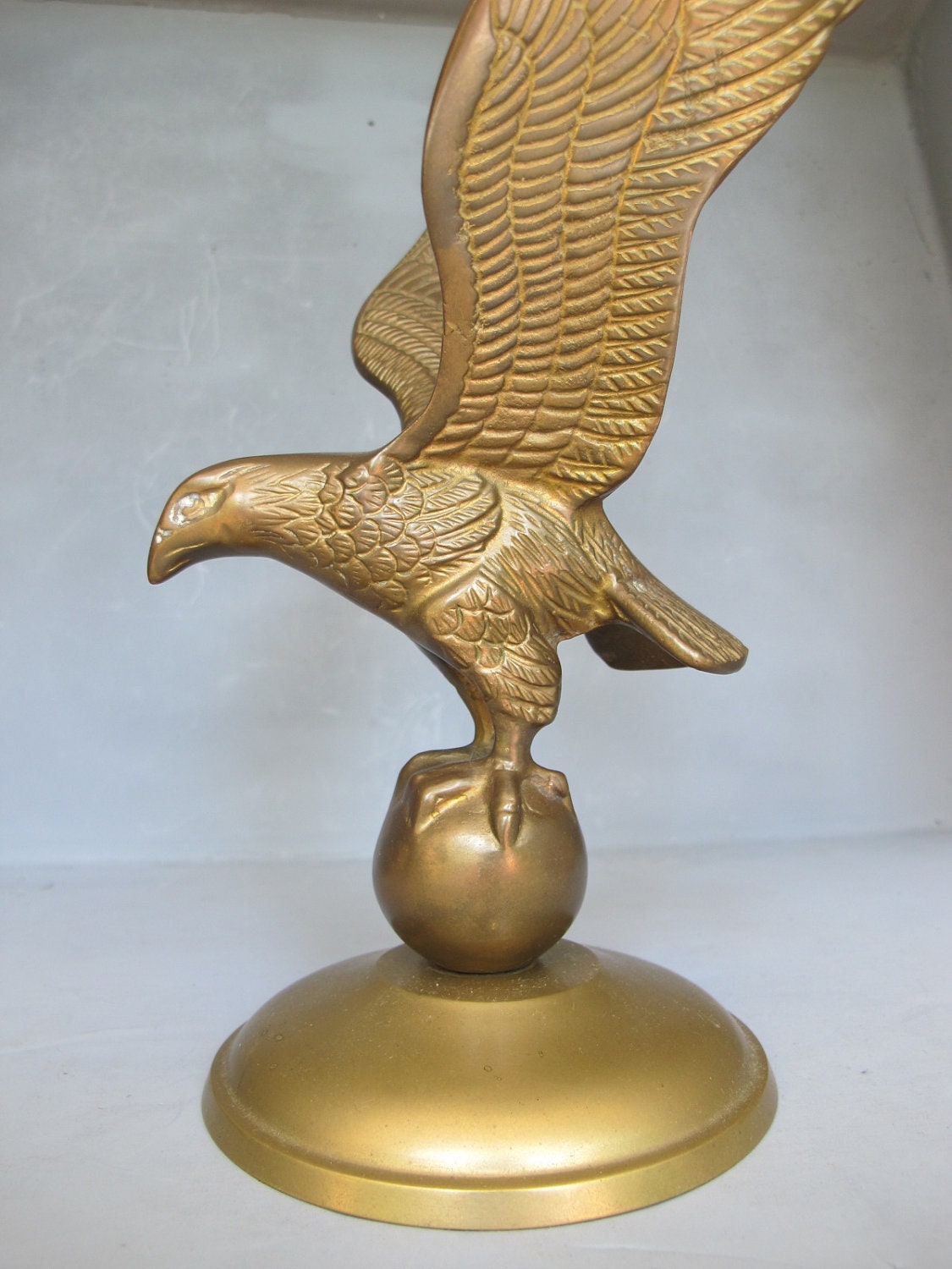 Vintage Brass Eagle Sculpture / Large Eagle Gold Metal