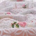 GORGEOUS WARM SNUGGLY Vintage Chenille Patchwork Quilt Cabbage Roses Throw Size