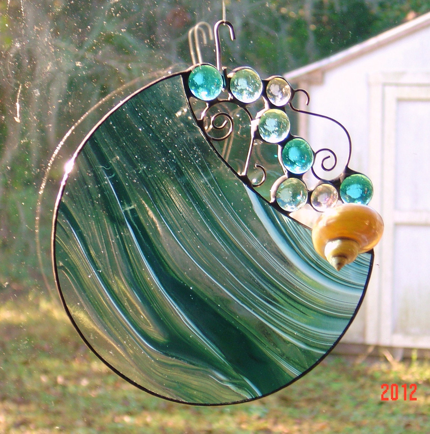 Handmade Round Stained Glass Suncatcher with glass bubbles and