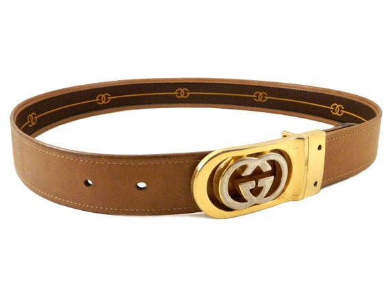 Vintage Gucci Reversible Leather Belt GG Brown Tan by COTIVE