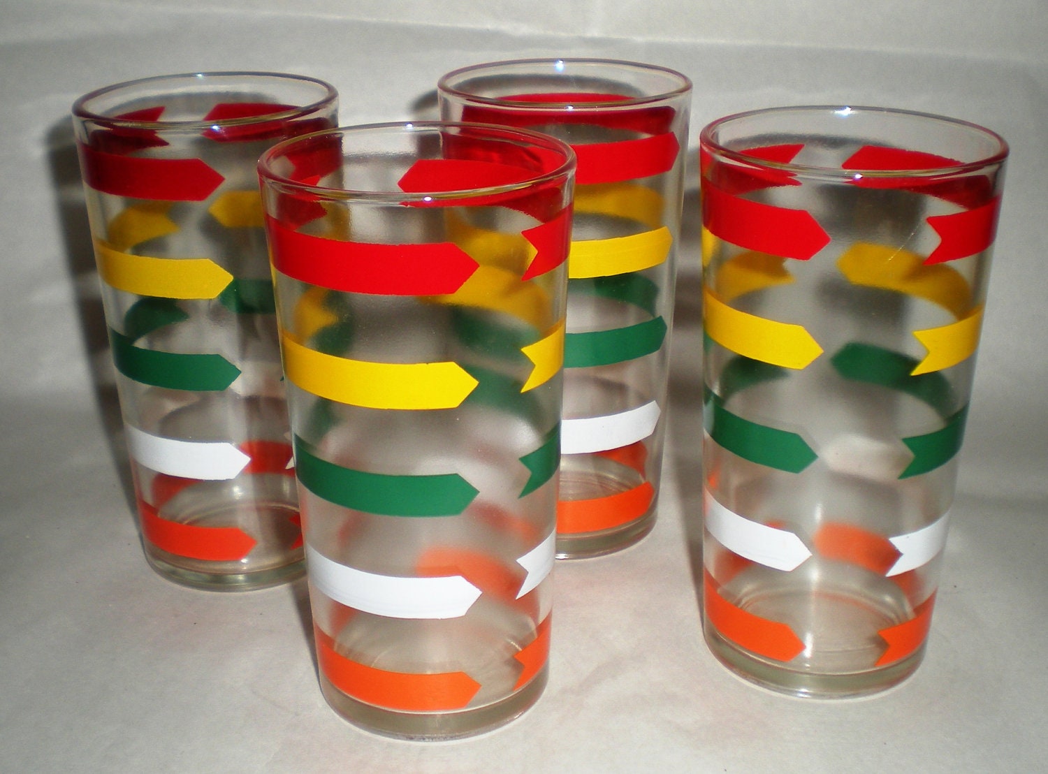 Vintage Striped Drinking Glasses 1940s Set Of Four 8602