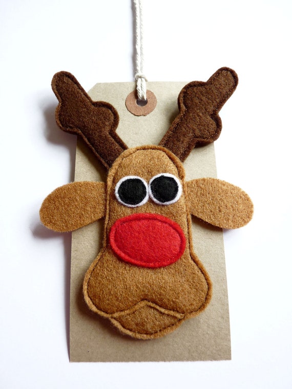 Christmas Gift Tags / Name Tags with Felt Santa Rudolf Elf