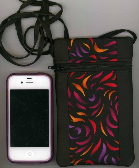 for long phone strap iphone Bag  Quilted Zippered,      long strap Phone Cotton Cell Fits