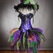 Size Large Light up Purple Orange Green and Black Feather Burlesque Corset Witch Spider costume with Hat Ready to Ship