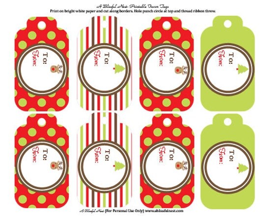 INSTANT DOWNLOAD - Christmas Gift Tags Adhesive Stickers - Rudolph The Red Nosed Reindeer Collection - PRINTABLE - By A Blissful Nest Il_570xn