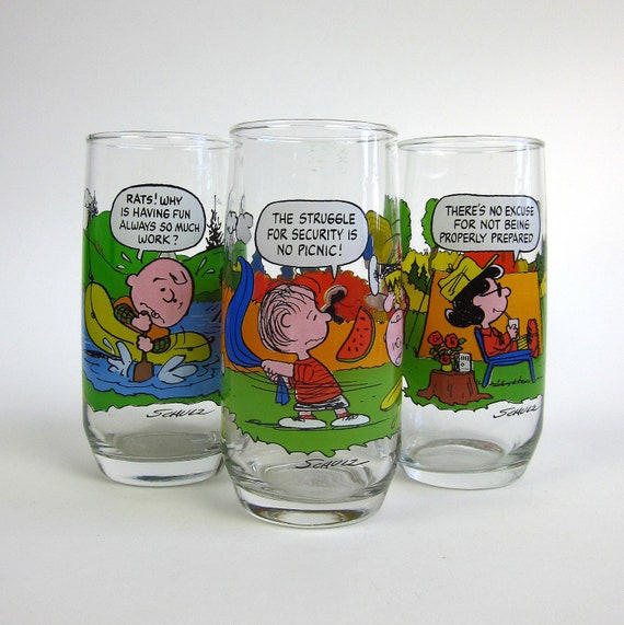 McDonald's Peanuts Promotional Drinking Glasses 80s / Set