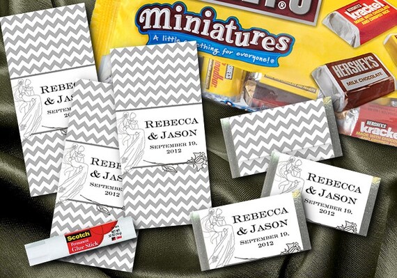 36 Hershey's Mini Candy Wrappers, Wedding, Bridal Shower, Chevron, Bride & Groom Il_570xn