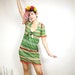 70s Carmen Miranda Striped Pom Pom Dress (S/M) RESERVED