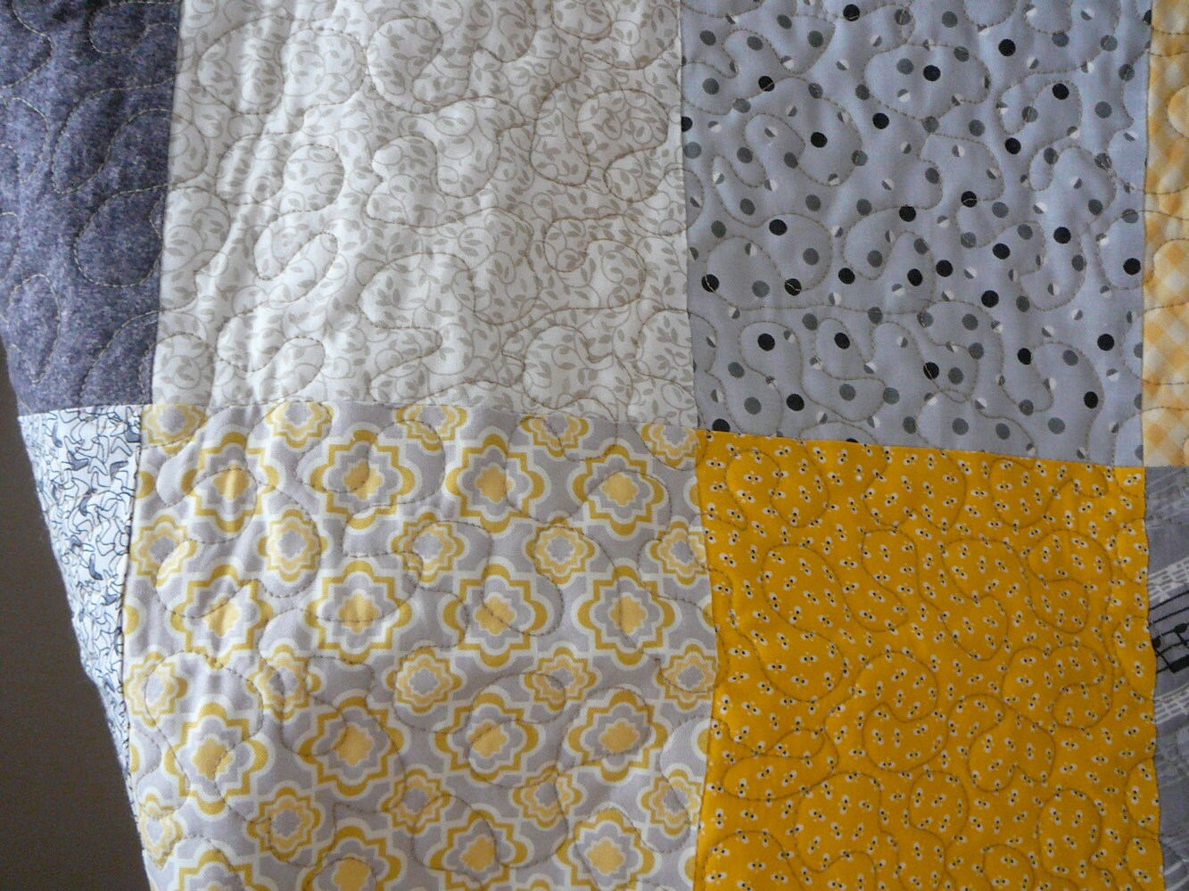 Patchwork Quilt Modern Squares in Yellow Gray and Black