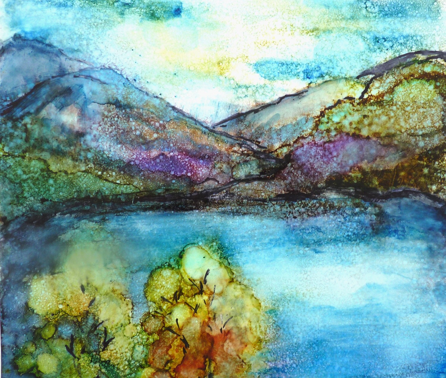 Alcohol Ink Landscape Print by Maure Bausch