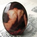 Adonis, male nude model, man, masculine back, muscles, muscular - handmade 40x30mm glass oval cabochon, shaded, tan, skin, black - 5ST11