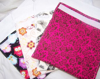 Reusable sandwich bags,four reusable sandwich bags for kids,fabric sandwich bags.Eco friendly lunch bags.Snack bag.