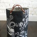 50% OFF SALE Hand printed fabric basket with leather handles in Exotic Birds