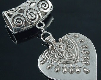Scarf Pendant - Silver Tibetan Heart Scarf Jewelry