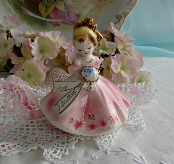 Vintage Pink Josef Figurine Happy Birthday Music Box