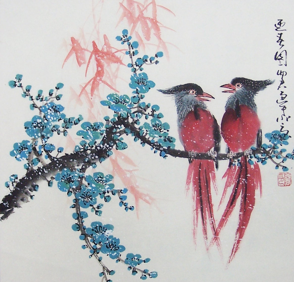 Original painting oriental art chinese artTwo lovely birds