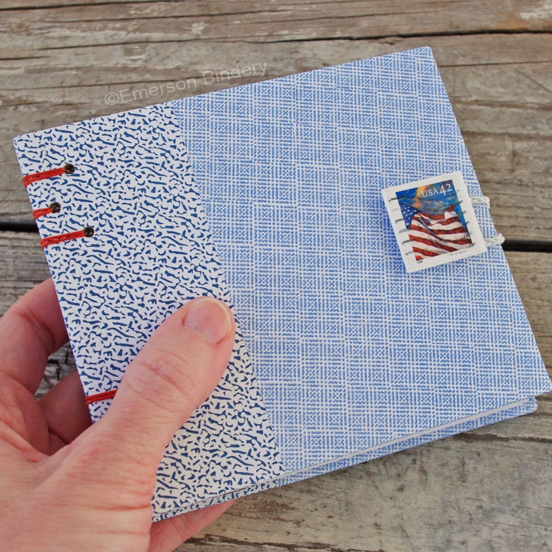 Recycled Mail Envelope Journal with US Flag Stamp 5x4 READY