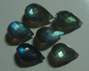4 pcs, 13-14x7-8mm, Firey Blue Green Flash Labradorite Faceted Teardrop Briolette
