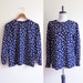 Vintage 1980s Blouse / Navy & White POLKA DOT Silky Top / Size Small or Medium