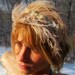 ANTOINETTE Soft Pink Ostrich Feather Headband with Golden Sea Shells/ 050