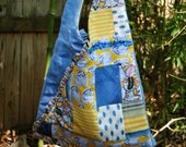 Shoulder Bag - Pieced Designer Bag - Yellow and Blue Provence Hobo Bag - Vintage Provence and Lovely Blue Linen Shoulder Bag Shoulder Bag - Pieced Designer Bag - Yellow and Blue Provence Hobo Bag - Vintage Provence and Lovely Blue Linen Shoulder Bag