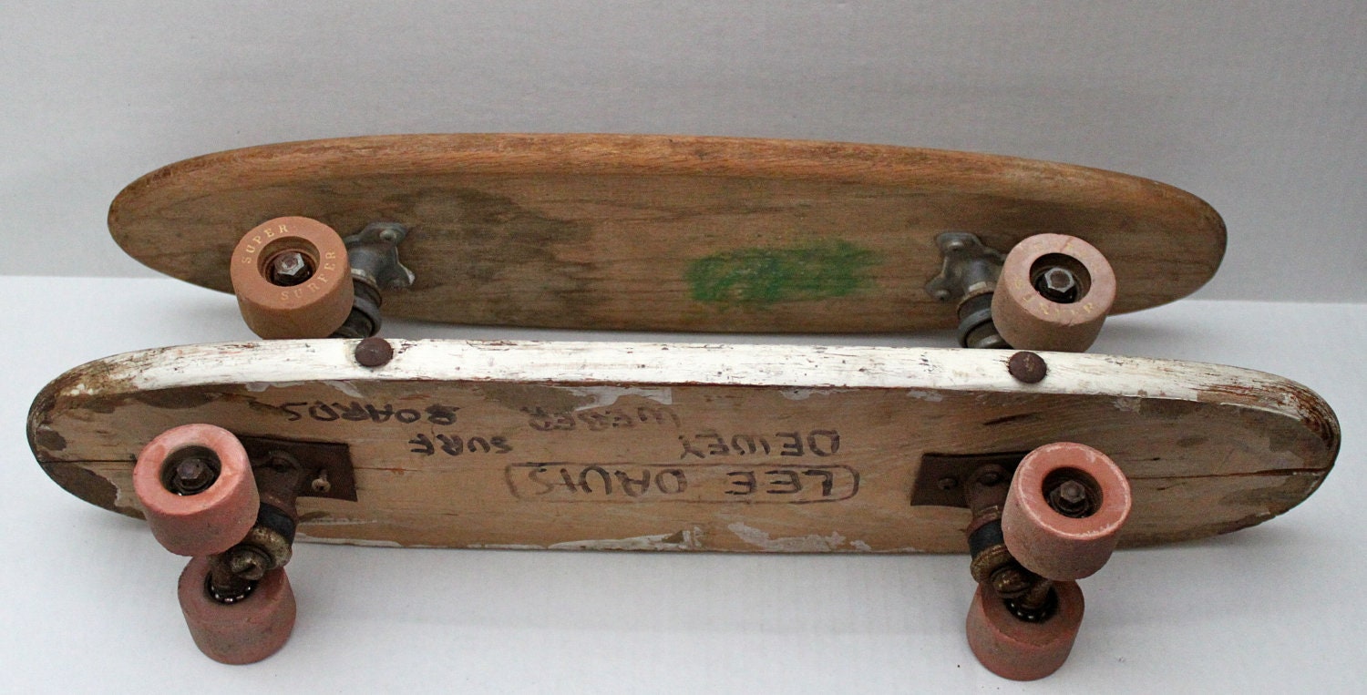 pair of vintage 60s wood skateboards // clay wheels // Hobie