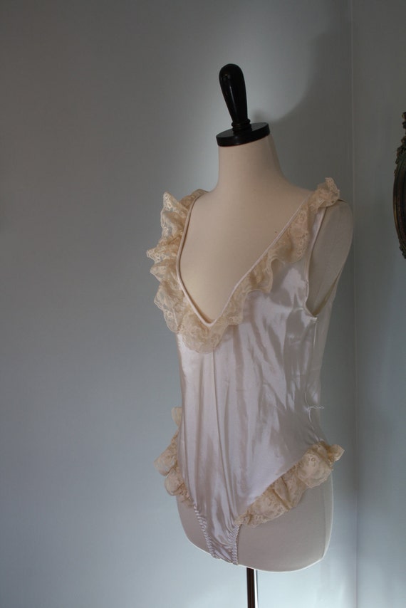 vintage satin teddy onesie lingerie sexy high cut bridal