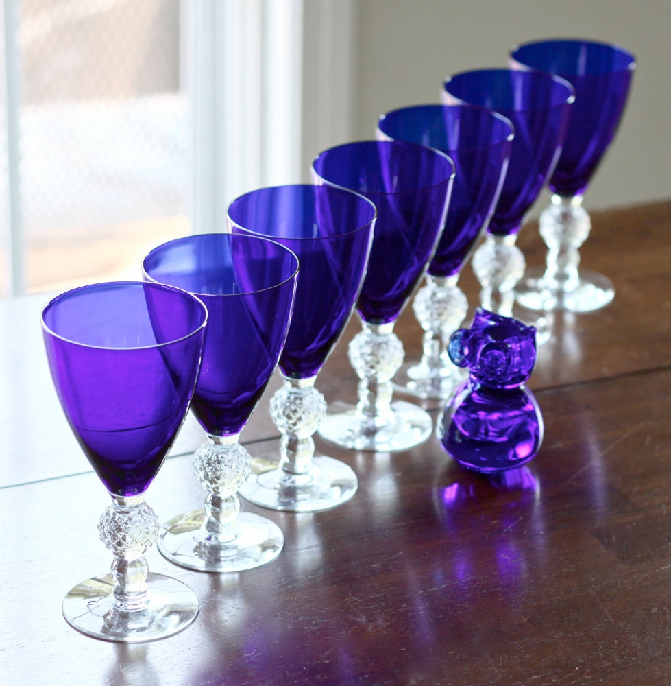 cobalt blue stemware set of 7 blue goblets