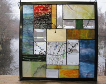 Stained Glass Geometric Multicolored Panel