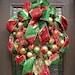 Christmas Wreath, Ribbon Wreath, Ornament Wreath Christmas, Designer Door Wreath, Red and Green