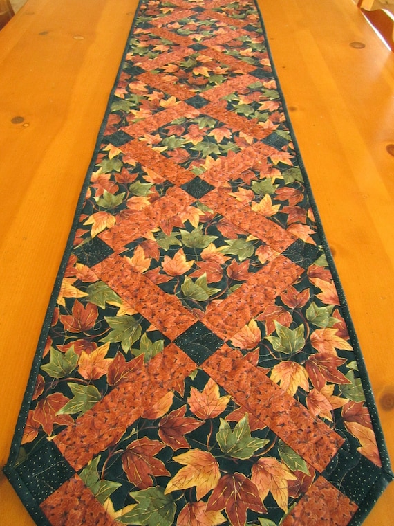 Rustic Leaves Autumn Table Runner Quilted Patchwork Usa