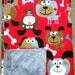 reserved for Bliss- Dogs on Red Flannel with Silvery Grey Dimple Minky, 30" X 35"