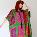 Summer Sale - Vintage 1970s Bright Pink Orange Green Floral Caftan. Pleated Tunic. Resort. Beach Cover Up. Boho. Gypsy. Summer. Size Large