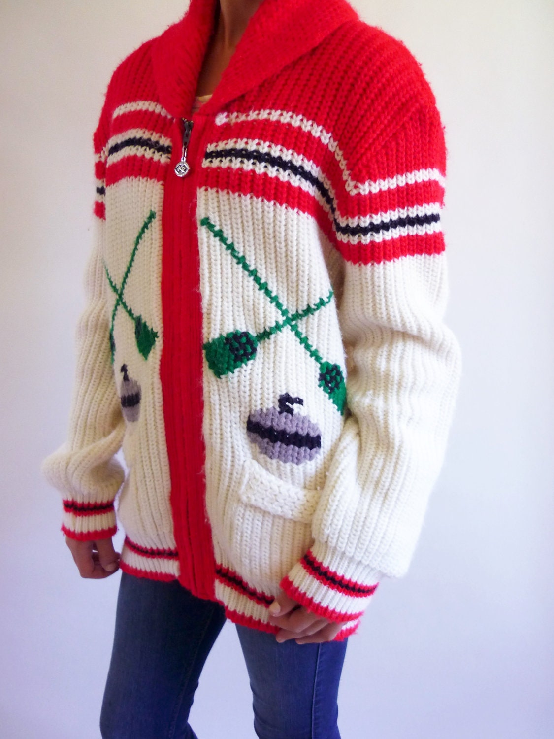 curling sweater cowichan sweater 1950s