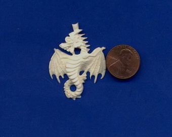 1 Bone Dragon Bead, Carved on one sides, Unusual, Unique