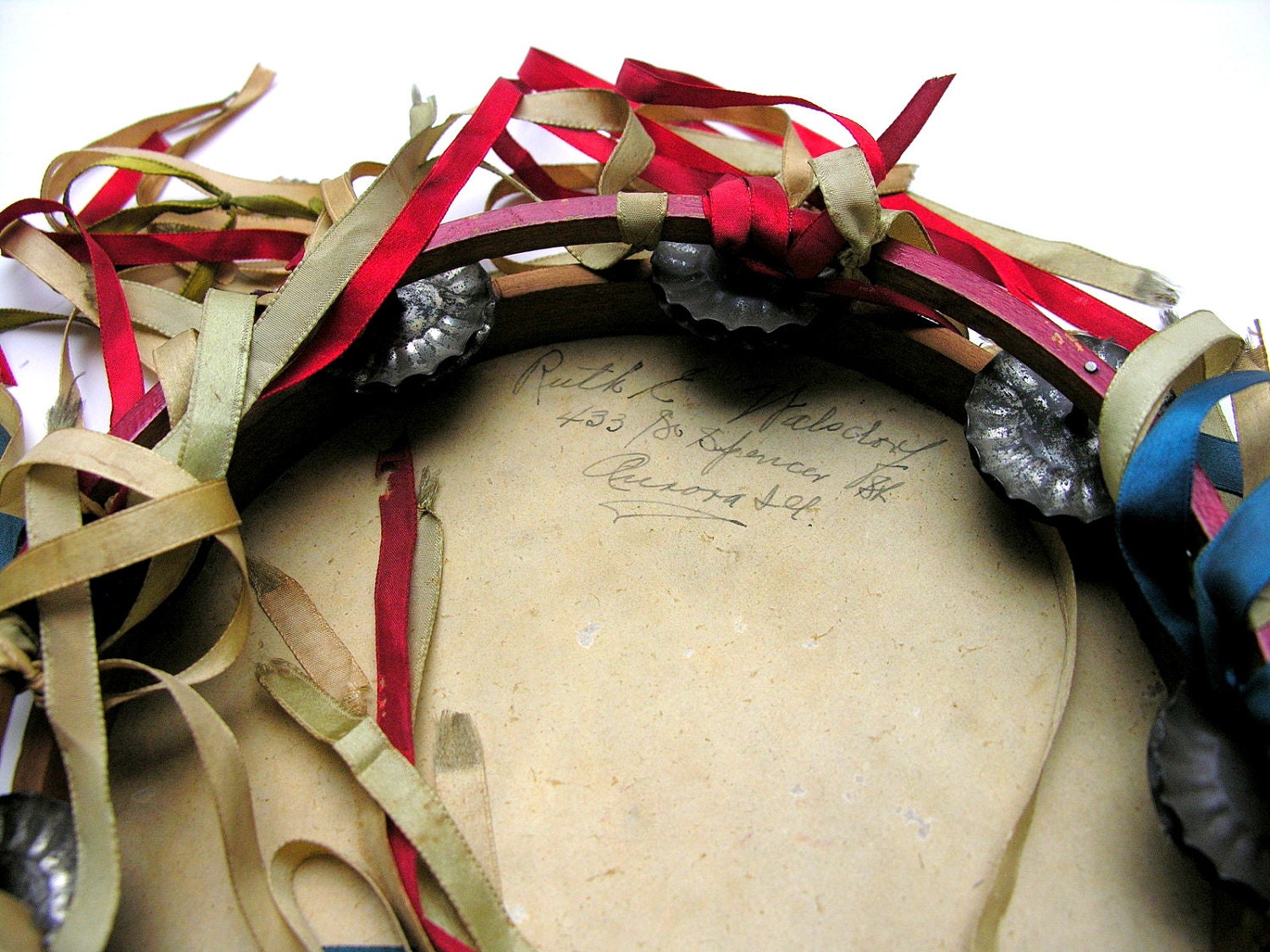 Vintage Gypsy Tambourine Multicolored Ribbons Boho Hippie